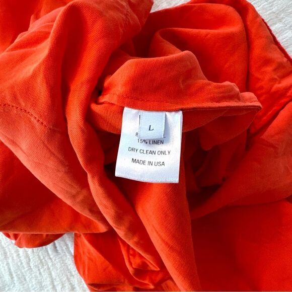 Pearl By Lela Rose Collared Tunic Shift Dress Tencel Linen Size Large Orange - Picture 8 of 9